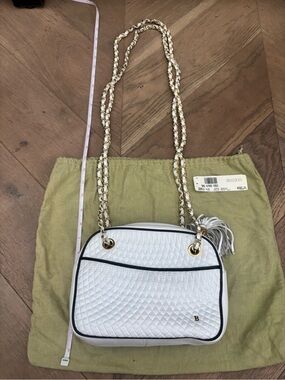 Vintage Bally White Quilted Leather Chain Shoulder Bag Italy Tassel Purse